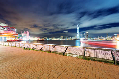 traffic in Hong Kong at nightの写真素材
