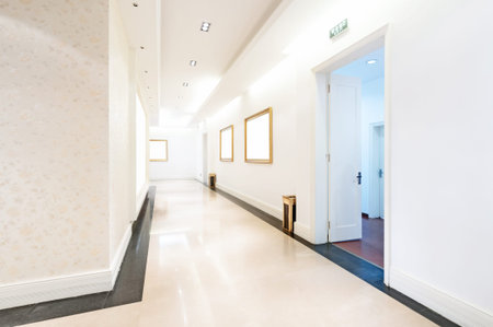 modern hall with white placards