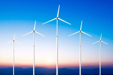 Green renewable energy concept - wind generator turbines in sky