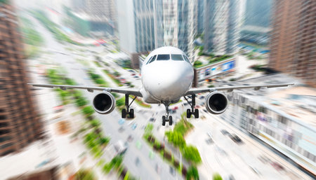 the airplane away from the city,abstract background