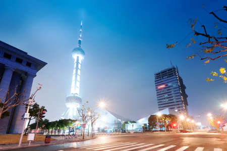 the night view of the lujiazui financial centre in shanghai chinaのeditorial素材
