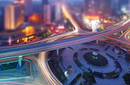 Aerial views of the city with tilt-shift effect