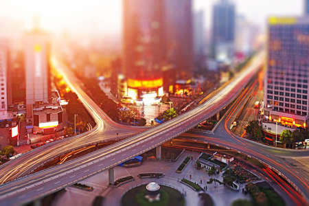 Aerial views of the city with tilt-shift effectの写真素材