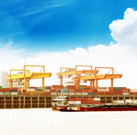 Large container ship in a dock at port