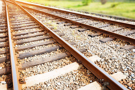 Cargo train platform at sunset with container