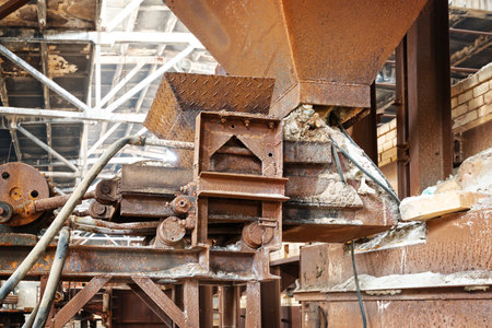 A closeup of an industrial grunge scene. Paint peeling of this metal constructionの写真素材