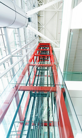 The interior of a modern building with an elevator