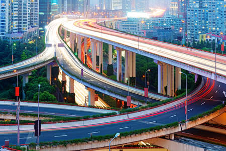 shanghai interchange overpass and elevated road in nightfallの写真素材