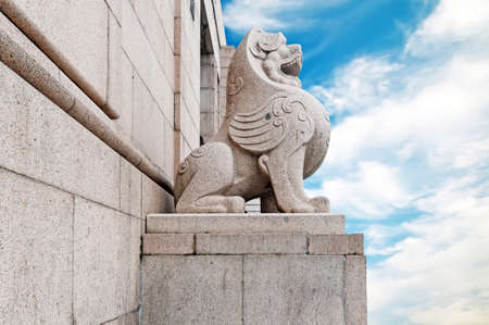Stone Lion sculpture, symbol of protection & power in Oriental Asia especially Chinaの写真素材