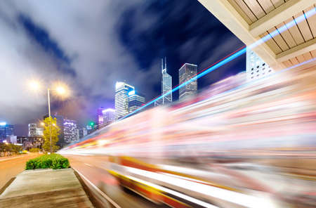 Hong Kong night view with car lightの写真素材