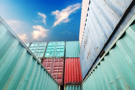 Stack of Cargo Containers at the docksの写真素材