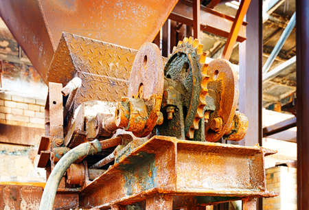 A closeup of an industrial grunge scene. Paint peeling of this metal constructionの写真素材