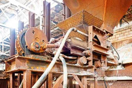 A closeup of an industrial grunge scene. Paint peeling of this metal constructionの写真素材