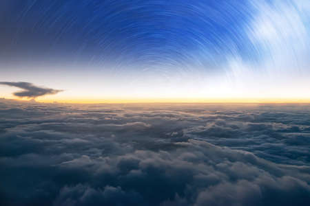 Star trails in the night skyの写真素材