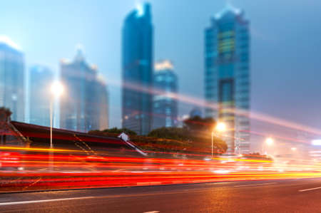 light trails in shanghai cityの写真素材