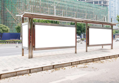 Bus stop billboard on stageの写真素材