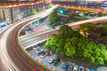 shanghai interchange overpass and elevated road in nightfall