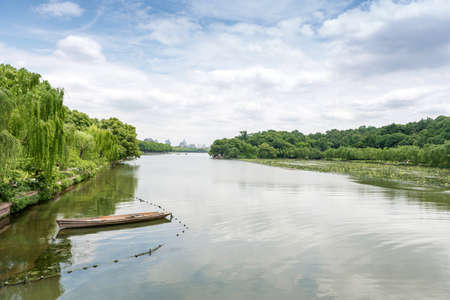 View on the enchanting West Lake, Hangzhou, Chinaの写真素材