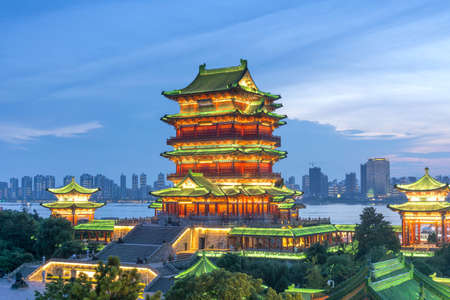 Night view of a chinese famous ancient buildingの写真素材