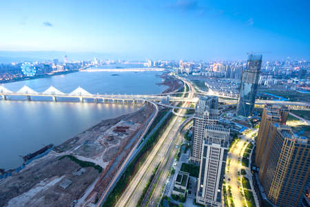 shanghai interchange overpass and elevated road in nightfallのeditorial素材