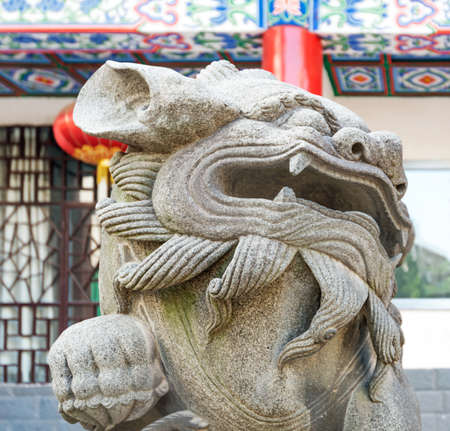 Stone Lion sculpture, symbol of protection & power in Oriental Asia especially Chinaの写真素材