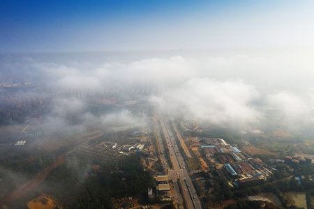 Aerial view drone shot of modern houses village