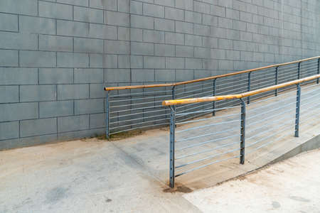 Close up and details of railing and stairs of a modern buildingの写真素材