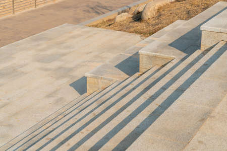 Close up and details of railing and stairs of a modern buildingの写真素材