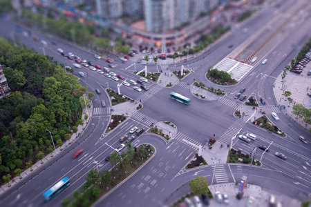 traffic on junction in cityの写真素材