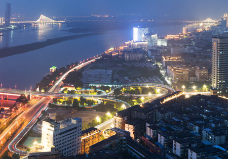 shanghai interchange overpass and elevated road in nightfall