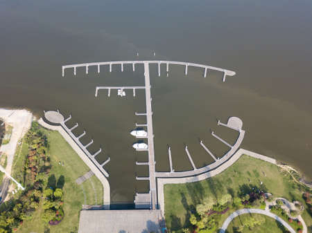 yacht parked at dockの写真素材