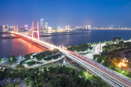 named bayi bridge in the night of shanghai china