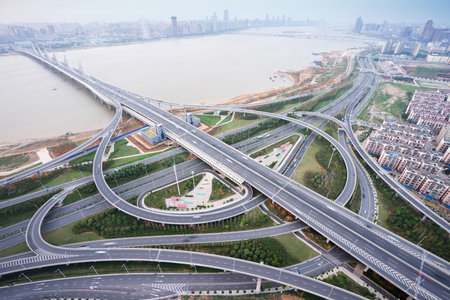 shanghai interchange overpass and elevated road in nightfall