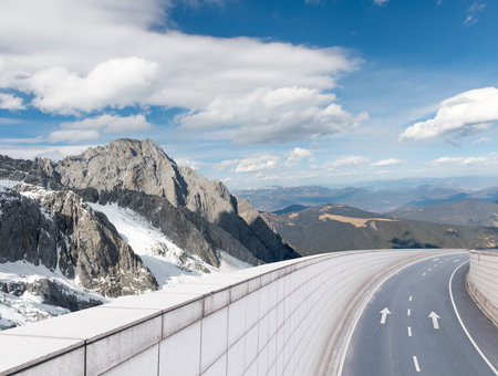 Snowy road under freezing blue sky