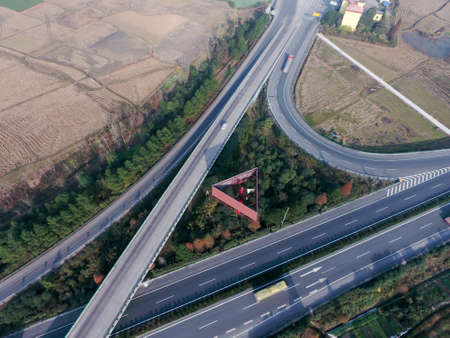 Aerial photography bird-eye view of City viaduct bridge road landscapeの写真素材