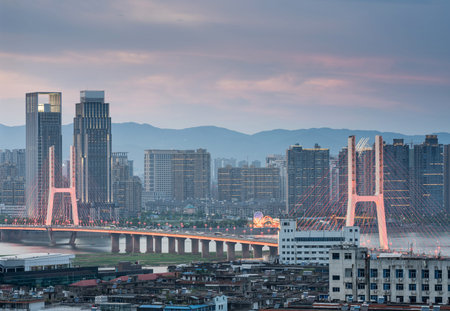named bayi bridge in the night of shanghai china