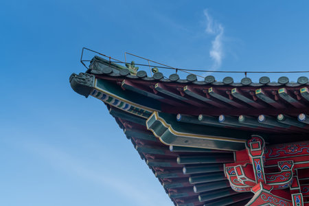 Close up of ancient building eave