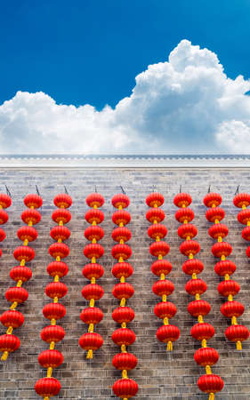 Chinese traditional red lanterns symbolize the festive atmosphereの写真素材