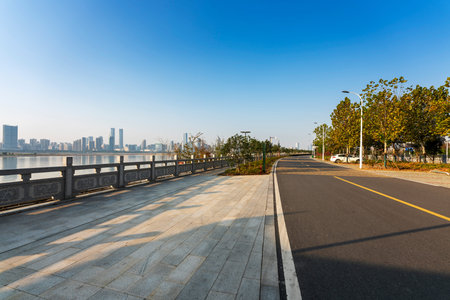 Empty urban road and buildings in the city