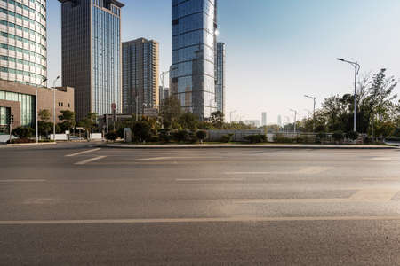 Empty urban road and buildings in the cityの写真素材