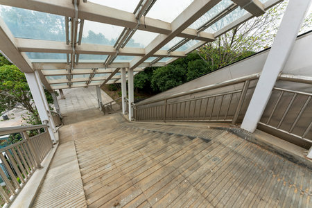 Inside of a modern overhead pedestrian bridge