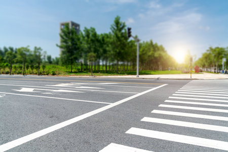 Zebra crossing on outdoor roadの写真素材
