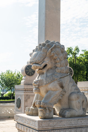 Stone Lion sculpture, symbol of protection & power in Oriental Asia especially Chinaの写真素材