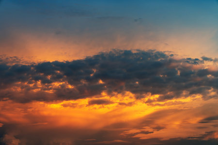 Fiery orange sunset sky. Beautiful sky