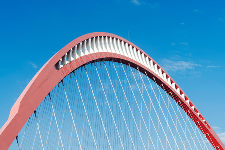 suspension bridge rope tie rods made of strong ironの写真素材