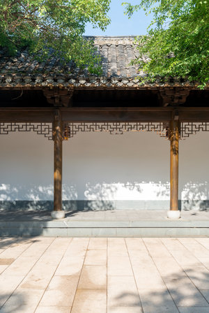 Corridor of classical architecture in Chinaの写真素材