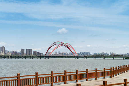 Amazing Modern Bridge against blue skyの写真素材