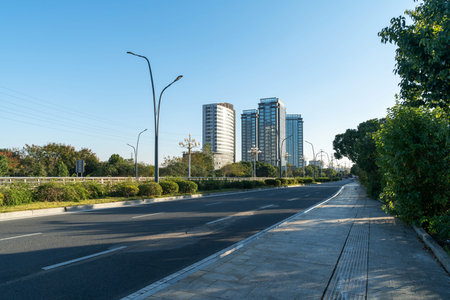 Empty urban roads and buildings in the city