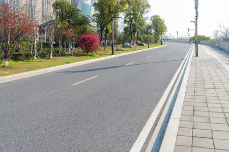 Empty urban roads and buildings in the city