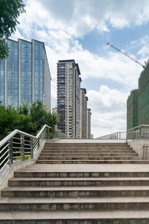 City square platform and panoramic view of the city